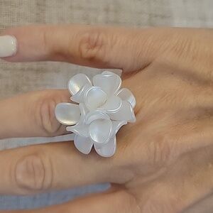 Pearly White Floral Cluster Statement Ring